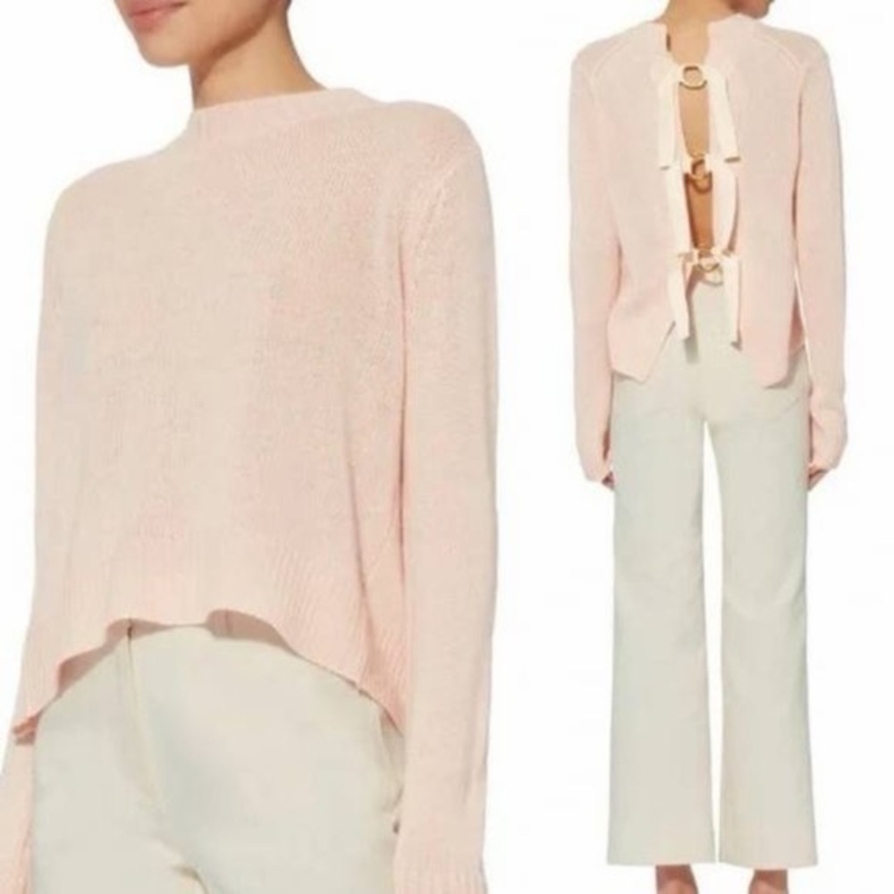 DEREK LAM 10 CROSBY Cashmere Tie Back Long Sleeve Sweater- Peach/Pink (Size L)
